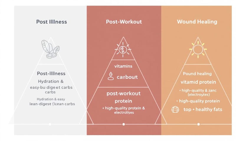 不同恢復情境的營養金字塔示意圖